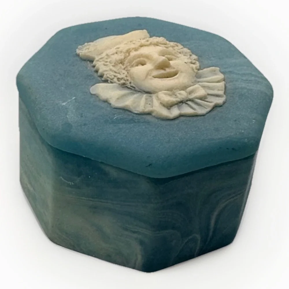 Vintage‎ Clown Soapstone Blue Swirl Trinket Box